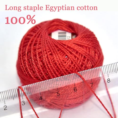 Double Mercerized Egyptian Long Staple Cotton Pearl Thread Ball 10 Grams Rainbow Color Embroidery Thread 10 Colors per Box for Crochet Hardanger Cross Stitch Hand Embroidery,red Green - color: classic color