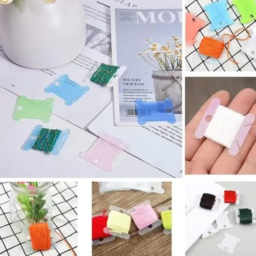 230 Pieces Colourful Plastic Floss Bobbins with Floss Winder for Cross-Stitch Bobbins Card Thread Holder, Craft DIY Sewing Storage