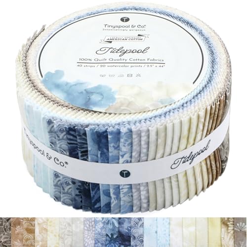 Tinyspool & Co.'s Twirlie Roll 40 Precut Quilting Fabric Strips for Quilting Supplies, Crafting, and Sewing, Soft Cotton Strip for Blanket, Rug, Upholstery, Home Decor, and Purse Making, Tidepool - color: Tidepool