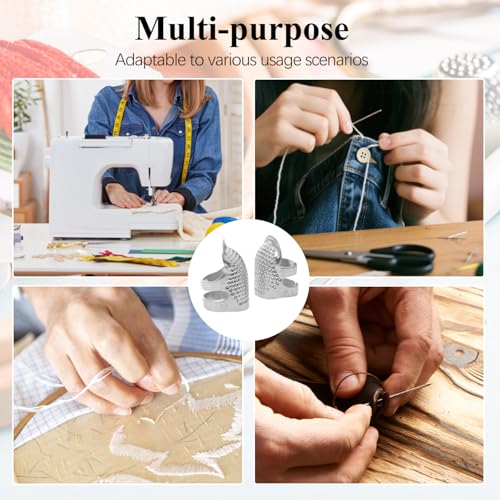 4 Pack Adjustable Metal Sewing Thimbles S+M – Finger Protector for Quilting Embroidery Needlework and DIY Craft Safety Use - color: 4 Silvery