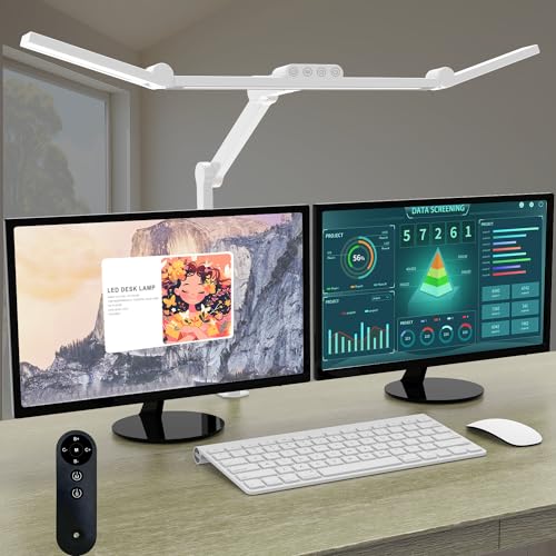 Micomlan Architect Desk Lamp with Clamp, Led Desk Lamp for Home Office with Remote Control, 24W Bright Dimmable Computer Light with Atmosphere Lighting Adjustable Table Light(Remote) - color: Light White