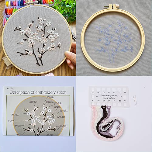 Silentsea 3 Sets of Starter Kits for Embroidery Beginners, Including 3* Embroidery Cloth with Patterns, Hoop, Needle, Manual and Other Manual DIY Tools Needed for Embroidery - color: multicolor