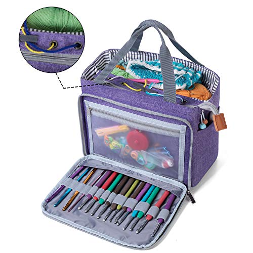 Luxja Crochet Yarn Storage Tote Bag, Purple - color: Purple