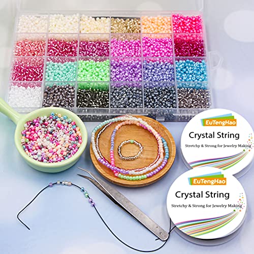 EuTengHao 18000Pcs Pony Seed Beads 2mm Glass Beads Waist Beads with Tweezers Strings for DIY Bracelet Necklaces Earring Jewelry Making Crafts (750 Per Color, 24 Colors) - color: Striking Color