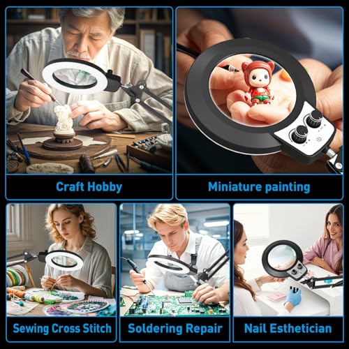 KIRKAS 12X Magnifying Glass with Light and Stand, Overhead Knob 2 in 1 - size: 12X 11.8 INCH Base & Clamp