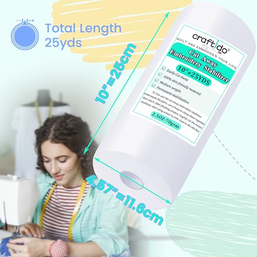 Craftido Cut Away Embroidery Stabilizer Backing 10" x 25 Yd/Roll - size: 10"x25yd roll