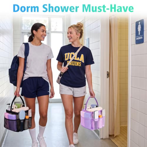 EUDELE 2 Pack Mesh Shower Caddy Portable for College Dorm Room Essentials, Shower Caddy Dorm with 9-Pocket Large Capacity,Shower Bag for Beach,Swimming,Gym All Black+All Pink - color: All Black+All Purple