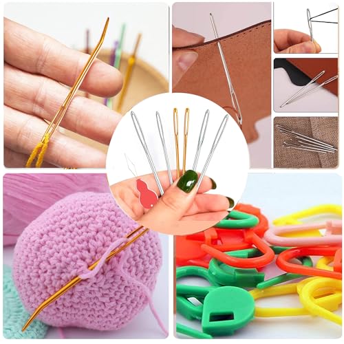 19 PCS Knitting Needles Set, Large Eye Blunt Yarn Needles kit, Darning Needles for Yarm & Bent Tapestry Needles, Metal Yarn Needles,Darning Needles for Crocheting,Darning Yarn,Crafting Needle - color: 19 PCS
