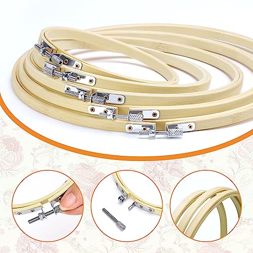 Cldamecy 3 Pieces 8 Inch Bamboo Embroidery Hoops, Adjustable Round Cross Stitch Hoops, Frames for DIY Hand Embroidery Punch Needle Needlepoint Craft Art Wall Decor - style: 3pcs 8 inch