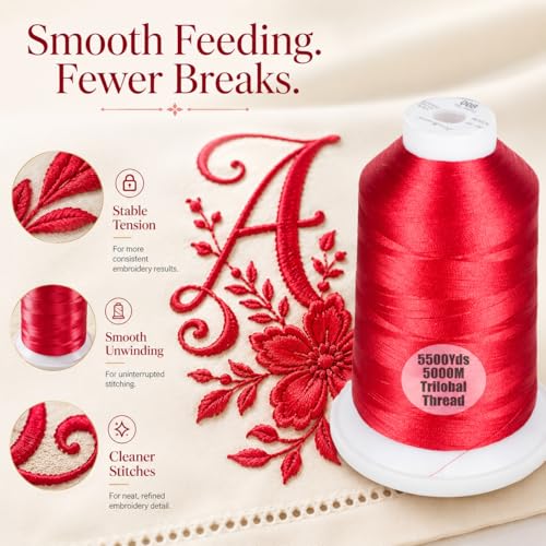 Simthread 5500Yds/5000M 40WT Trilobal Polyester Embroidery Thread Red 800 - color: Red-800