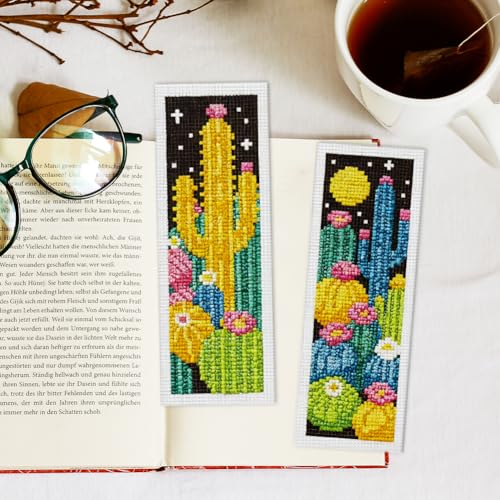 INFUNLY 6pcs Dark Cactus Cross Stitch Bookmark Kit for Beginners DIY Cactus Grove Embroidery Bookmark Kits Night Plants Needlepoint Kit with Instruction Easy Cross Stitch Set for Book Lovers Readers - style: Cactus Jungle