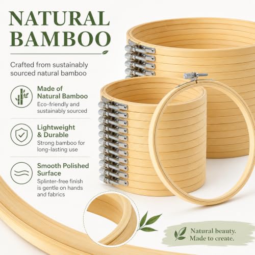 EATHEATY 20 Sets 6 Inch Bamboo Embroidery Hoops for Cross Stitch