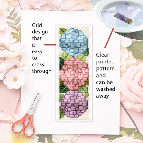 ORIGACH 6 Set Hydrangea Cross Stitch Bookmark Kit for Beginner - style: Hydrangea