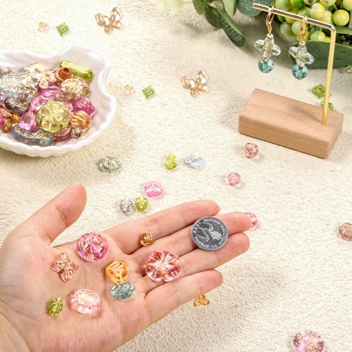 50-70 Pcs Cute Assorted Kawaii Aesthetic Beads Assorted Bohemia Acrylic Beads Heart Butterfly Flower Round Oval Czech Bead Bulk Metal Enlaced Transparent Aesthetic Bead for Jewelry Making DIY Craft