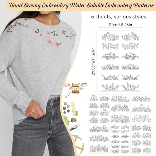 Water Soluble Embroidery Patterns, Stick and Stitch Paper for Sewing
