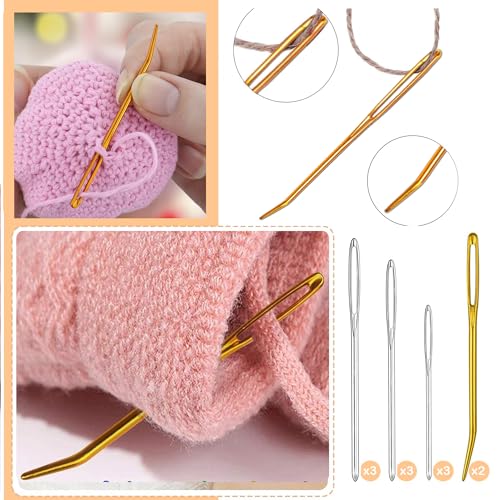 19 PCS Knitting Needles Set, Large Eye Blunt Yarn Needles kit, Darning Needles for Yarm & Bent Tapestry Needles, Metal Yarn Needles,Darning Needles for Crocheting,Darning Yarn,Crafting Needle - color: 19 PCS