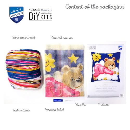 Vervaco Teddy Cushion Cross Stitch Kit (Pink) - color: Pink