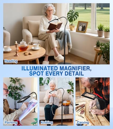 MoKo 10X Floor Magnifying Glass with Light and Stand, Real Glass Lens - color: Black