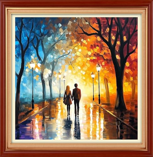 Foxhool Stamped Cross Stitch Kits,11CT Printed Cross Stitch Pattern Full Embroidery Kits for Beginner Needlepoint Kits&Lovers Walk 18x18 inch - color: ColorSet14