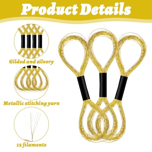 12 Skeins Metallic Embroidery Thread, Embroidery Floss Gold Thread
