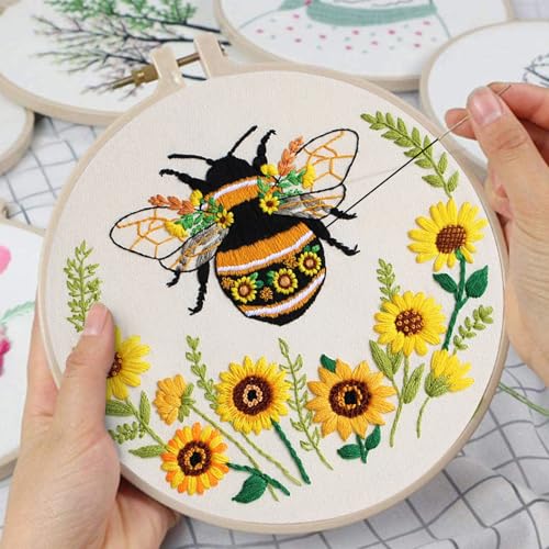Nuberlic 3 Pack Embroidery Kit for Beginners with Bee Pattern - color: BEE