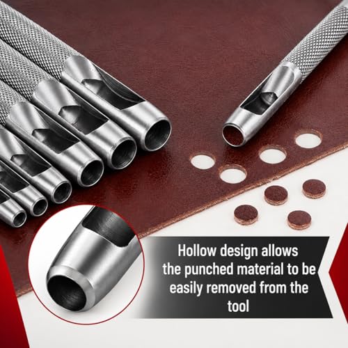 UNCO- Hollow Leather Hole Punch Set, 2.5mm-10mm, 9 pcs, Silver, Carbon Steel Leather Hole Punch Tool with Storage Bag