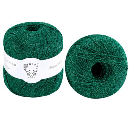 2PCS Metallic Crochet Thread Yarn for Crocheting,Lurex Thread Round Band Yarn with Sparkle Shine for Clothes, Car Charm, Keychain Charm(Green) - color: Green