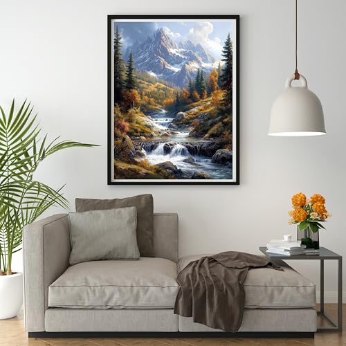14ct Counted Cross Stitch Kits for Adults Mountains Rivers Printed Stamped Cross Stitch Patterns Kits Cross Stitch Supplies (Mountains Rivers) - color: Mountains Rivers