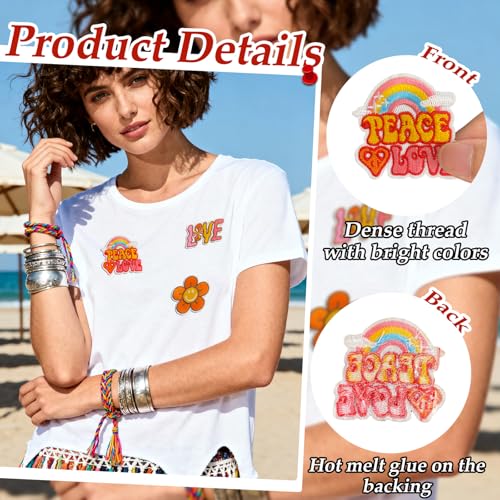 J.CARP 48Pcs Hippie Iron on Patches for Girl, Boho Peace Iron on/Sew on Patch for Clothing, Hats, Backpacks, Jackets, and Bags - color: Hippie Patches 48Pcs