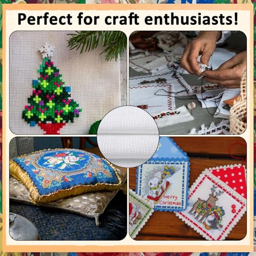 2 Pcs White Needlepoint Canvas 14 Mesh Needlepoint Canvas 20 x 20" White Blank Polyester Cotton Canva Embroidery Blank Whites Cloth Needlepoints Fabric for Embroidery Cross Stitch Knit Crochet Project