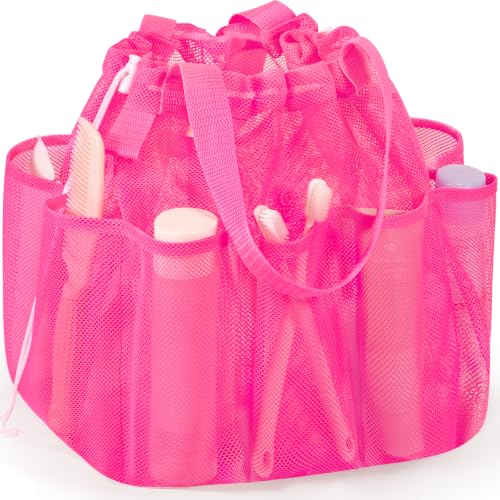 famichan Mesh Portable Shower Caddy with Drawstring, Girls Dorm Room Essentials - color: Rose Red