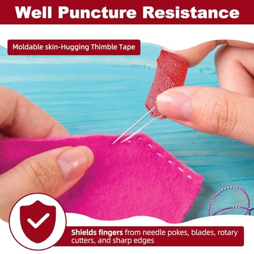 6 Rolls Thimble Tape for Hand Sewing, Breathable Cotton Finger Protector Tape, Adjustable Self-Adhesive Nail Guard for Quilting, Embroidery & Knitting Crafts Paperwork Carving