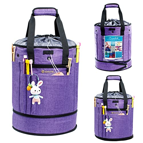 MYBAGZING Expandable Crochet Bag Organizer with Drawstring Closure, Round - color: Purple-Ⅰ, size: Large-Drawstring Closure