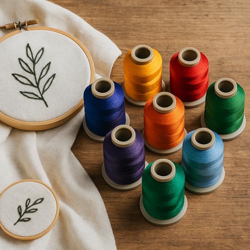 Mixed Color Embroidery Thread Set of 8 | 3001 | 9831 | 9449 | 9473 | 93015 | 9763 | 86035 | 9768 | 15 Gr Polyester Embroidery Machine Thread - color: Bright colors