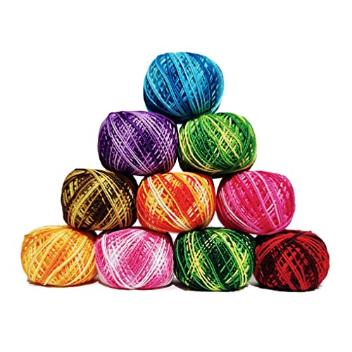 KGS Crochet Thread Cotton Yarn Balls | Size 8 | 10 Balls | 10 Grams Each Ball | Total 100 Grams of Pearl Cotton Thread for Crocheting, Cross Stitch, Needlepoint Hand Embroidery (Shaded Symphony) - color: Shaded Symphony