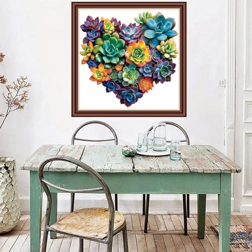 Dimxvean Counted Cross Stitch Kits for Adults,11CT Unprinted Cross-Stitch Pattern Embroidery Kit Cross Stitching Kit Supplies Needleworks Set-Love Succulent Plants 18x18 inchs - color: SetColor17