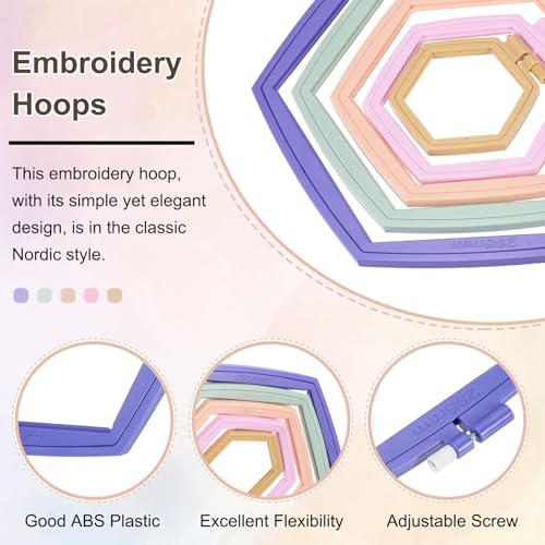 PATIKIL 2 Pieces 12.6" x 11.7" Hexagonal Embroidery Hoops, Adjustable Cross Stitch Hoops Ring ABS Plastic Embroidery Frame Punch Needle Hoop for Sewing, Needlework, DIY Craft, Violet - color: Violet, size: 12.6" x 11.7"