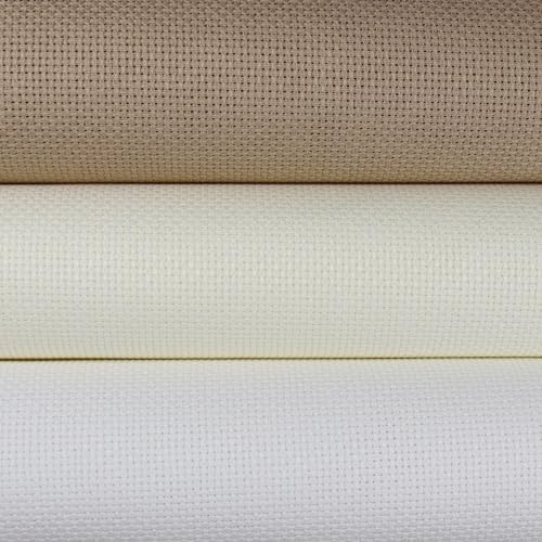 KCS 3 pc of 15" x 18" Counted Cross Stitch Cotton Aida Cloth Needlework Fabric (White+Antique White+Khaki, 16CT) - color: White+antique White+khaki, size: 16CT