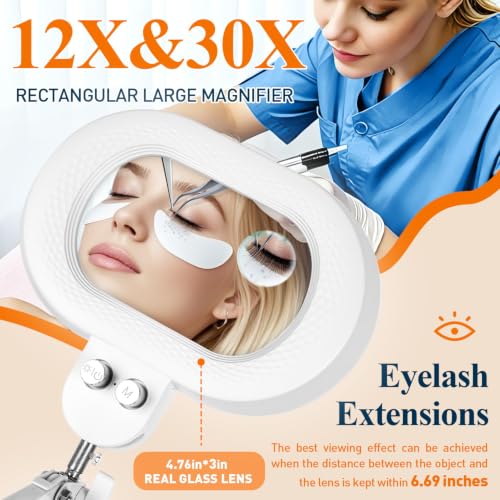 2200 Lumens 12X 30X Esthetician Magnifying Lamp, 3-Axis Magnifier - color: White, size: 12X 30X