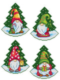 Counted Cross-Stitch Kit on Plastic Canvas with Gnomes Inside Christmas Trees. 4 Christmas Ornaments Same Dimensions. 14 count Plastic Canvas Sheets 8.27x11.02 Inches. Perfect for Art & Craft Amateurs - color: Gnomes inside Christmas Trees