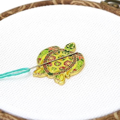 Awesome Pattern Studio Needle Minder Set - Mandala Turtle Magnetic Needle Minder + 2 Needle Threaders. Enamel Pin for Cross Stitch, Embroidery and Craft - size: Turtle Set #1