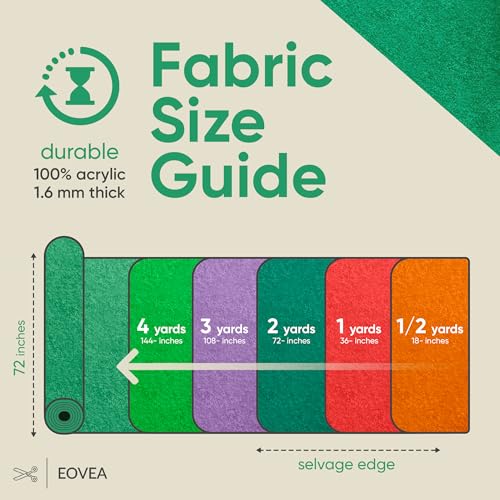 EOVEA | Acrylic Felt Fabric by The Yard | 72" Wide | 1.6mm Thick | Soft & Durable Non-Fraying Felt | for DIY Crafts, Sewing, Upholstery, Costumes & Padding(Kelly Green, One Yard) - color: Kelly Green, size: 1 Yard