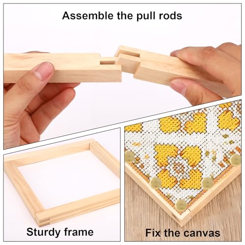 12pcs Needlepoint Stretcher Bars for Needlework, Mini Wooden Canvas Stretcher Bars Frame with Thumb Tacks for Embroidery Cross Sewing Crafts Painting Art Supplies Accessories