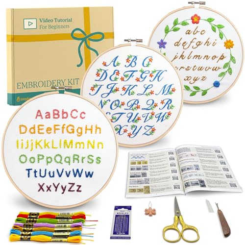 Bradove Alphabet Embroidery Kit for Beginners with Patterns - color: Alphabet