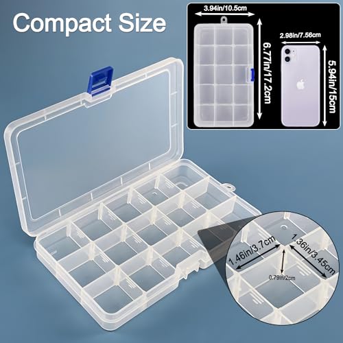 Qualsen Bead Organizer Box with Adjustable Dividers, 15 Girds, 12 Pack - size: 15 Gird-12pcs