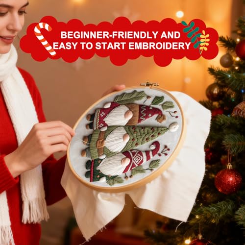 Santune Christmas Embroidery kit,Fall Needlepoint Cross Stitch Kits for Beginners Adult,Needle Point Sets,4 Embroidery,2 Hoops,Christmas Ornaments - color: Christmas x4