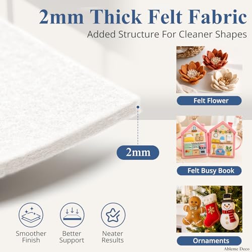12" x 12" Felt Sheets for Crafts, 2mm Stiff Felt Fabric (12 Pcs), Ivory - color: Ivory