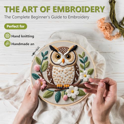 Santune Embroidery Kit for Beginners Needlepoint Cross Stitch Kits Adult Needle Point Sets with Owl Embroidery Patterns, Includes Step-By-Step Instructions and Accessories - color: Owl Series
