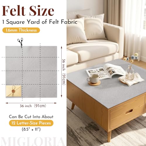 Large Felt Fabric Sheet 36 x 36 Inch, 1.6mm Thick (Light Grey) - color: Light Grey