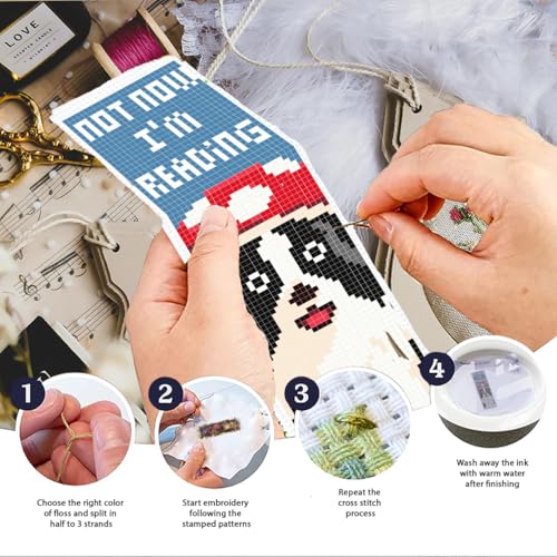 INFUNLY 6 Set Goose in Mushroom DIY Cross Stitch Bookmark Kits for Beginners Cat Dog Counted Cross Stitch Kit with Instruction Frog Cow Mushroom Embroidery Bookmark Kit for Book Lovers Readers Gifts - style: Animal Mushroom Heads
